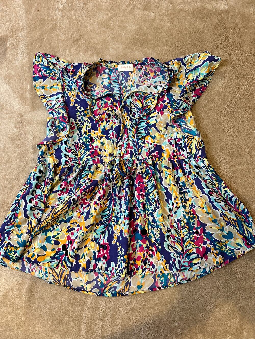 Hailey & Co Floral Ruffle Sleeve Peplum Blouse Women's Small Multicolor